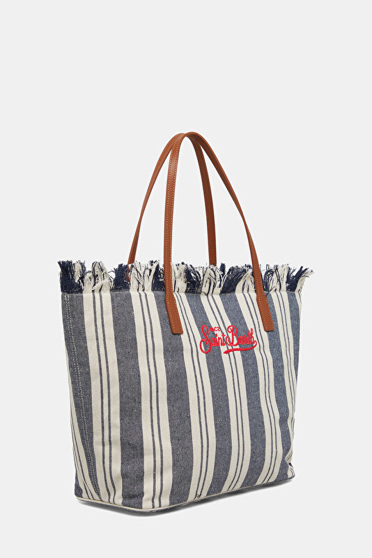 City Bag Fringe Lacivert Çizgili Çanta 2
