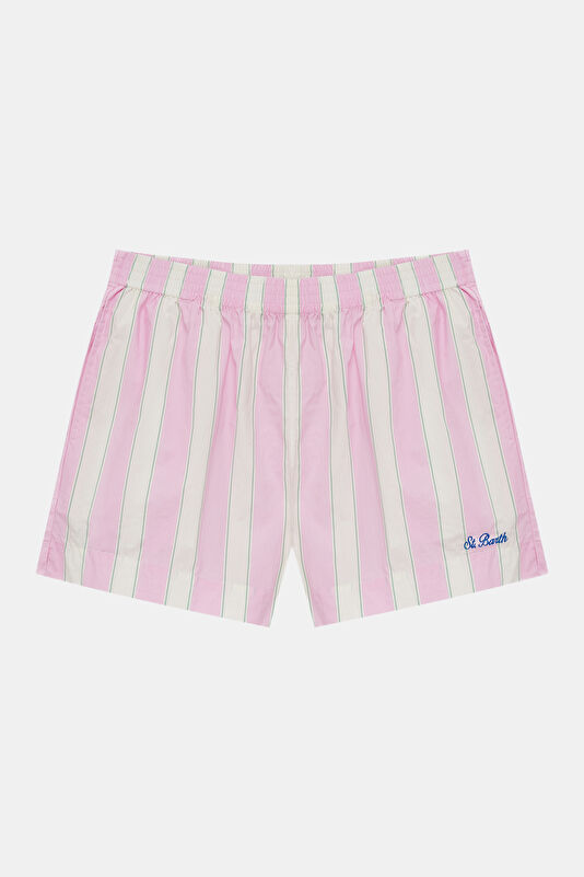 Pembe Çizgili Kadın Şort