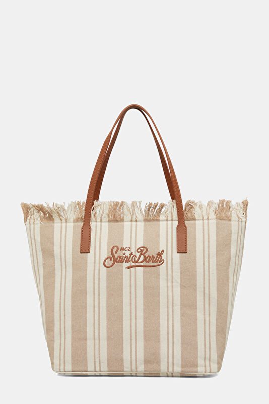 Beige Striped Women's Bag