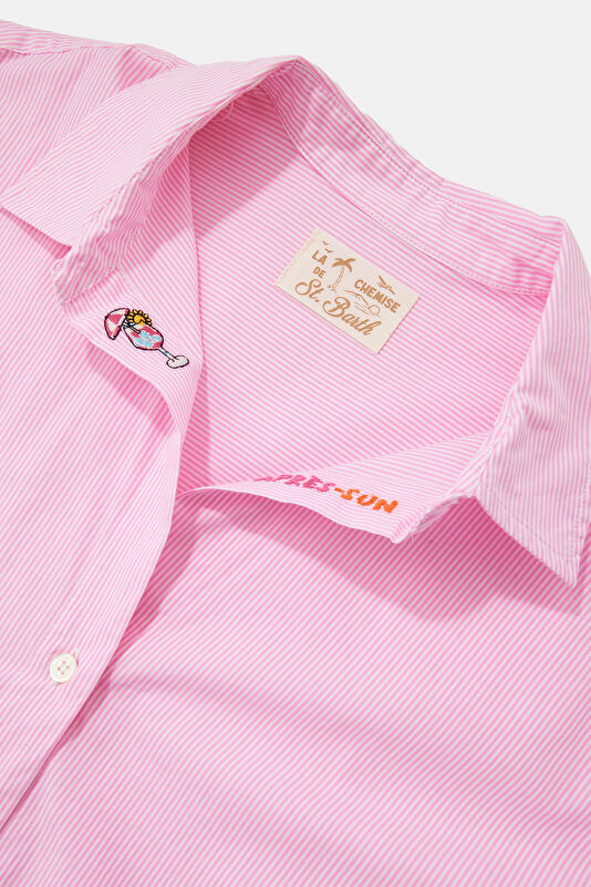 Pembe Çizgili Kadın Gömlek 3