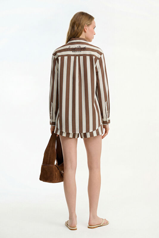 Brown Striped Women's Shirt 2