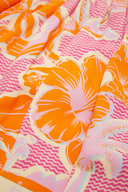 Orange Patterned Mini Women's Dress 4