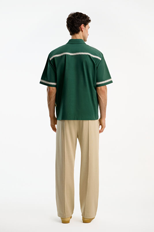 Relax Fit Green Embroidered Men's Shirt 2