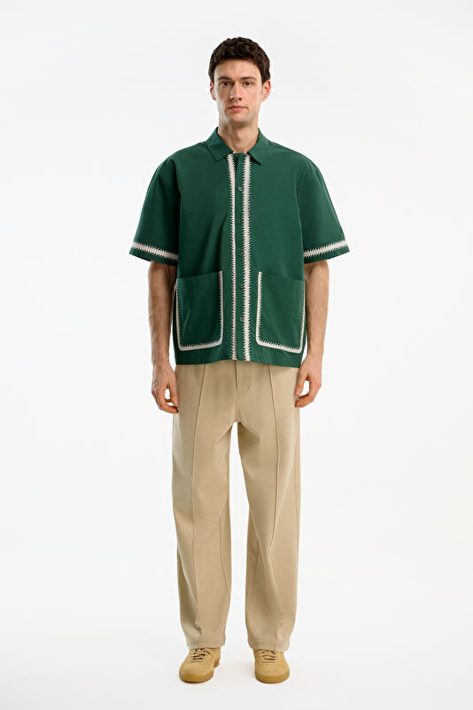 Relax Fit Green Embroidered Men's Shirt 3