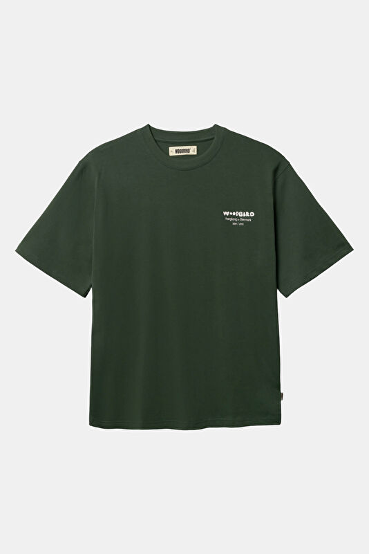 Relax Kalıp Yeşil Bisiklet Yaka Baskılı Erkek T-Shirt