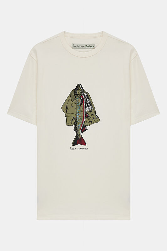 X Paul Smith Fishing Krem Bisiklet Yaka Baskılı Erkek T-Shirt