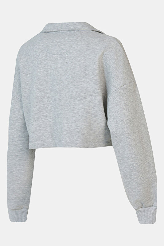 Gri Melanj Polo Yaka Kadın Sweatshirt 2
