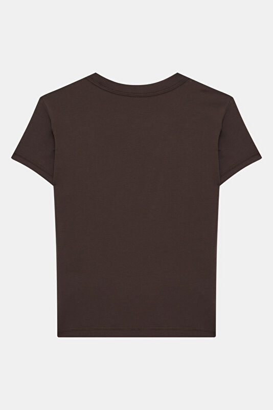 Kahve Bisiklet Yaka Kadın T-Shirt 2