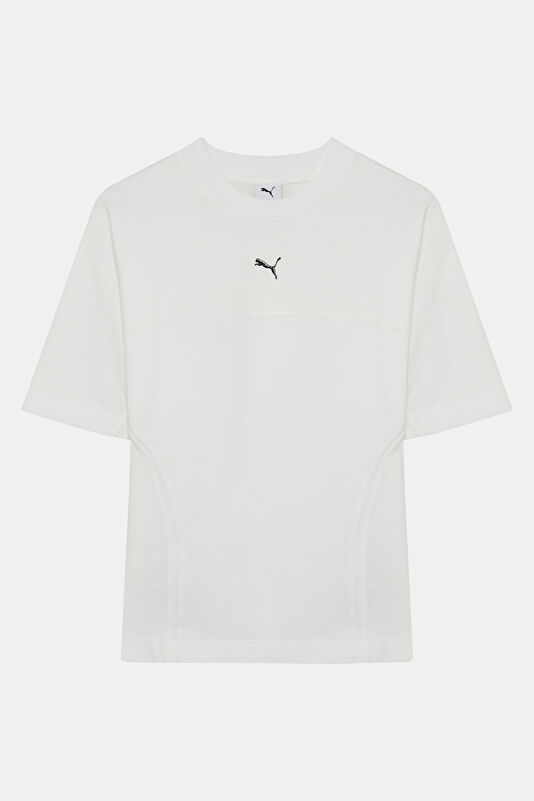 Beyaz Bisiklet Yaka Kadın T-Shirt