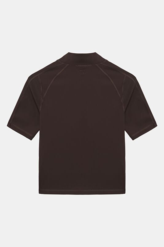 T7 Kahve Bisiklet Yaka Kadın T-Shirt 2