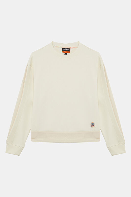 Krem Bisiklet Yaka Kadın Sweatshirt