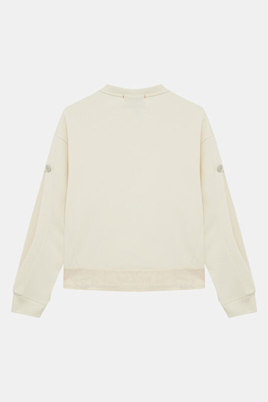 Krem Bisiklet Yaka Kadın Sweatshirt 2