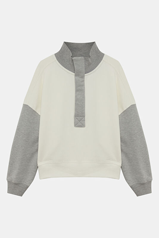 Gri Melanj Dik Yaka Kadın Sweatshirt