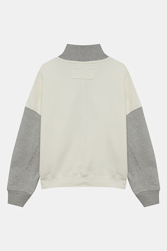Gri Melanj Dik Yaka Kadın Sweatshirt 2