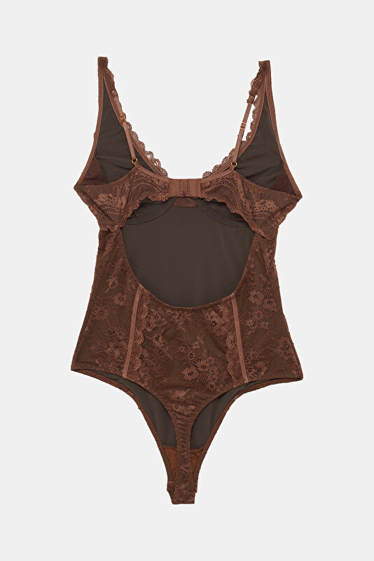 Kahve V Yaka Kadın Body 2