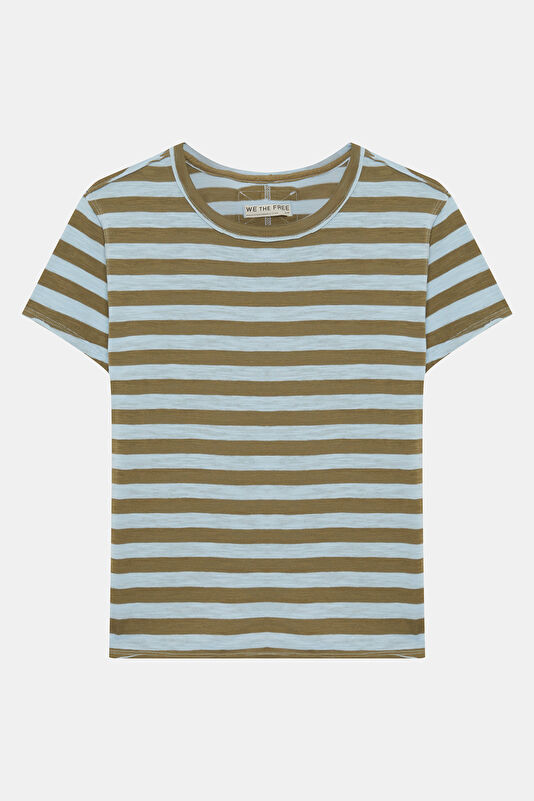 Yeşil Bisiklet Yaka Desenli Kadın T-Shirt