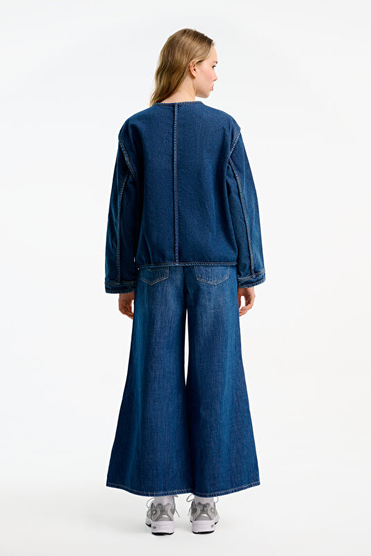 Blue Women's Wide Leg Jean Pants 2