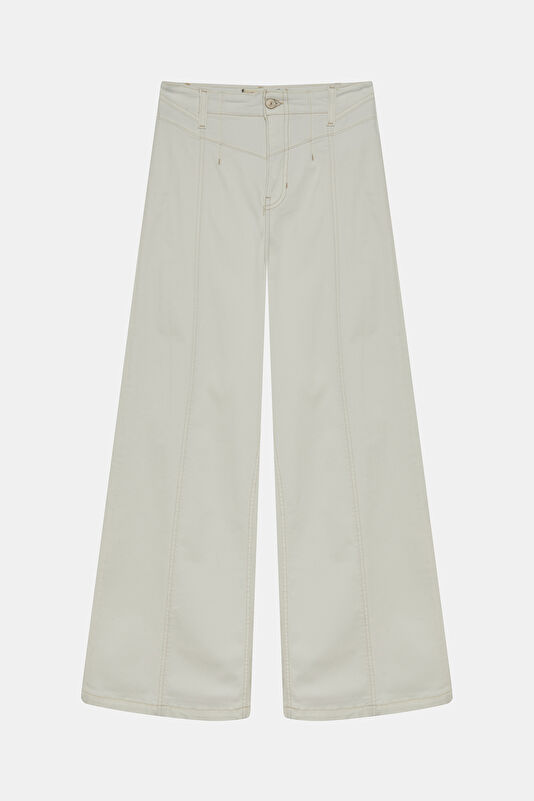 Krem Wide Leg Pantolon