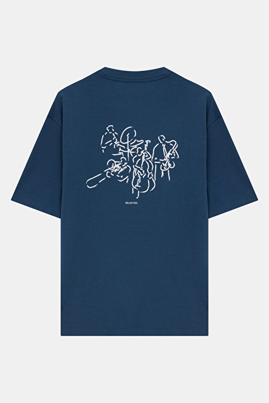 Relax Kalıp Mavi Bisiklet Yaka Erkek T-Shirt 2