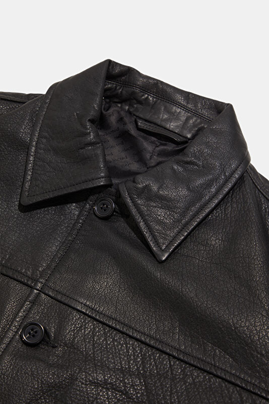 Black Buttoned Leather Men's Jacket 3