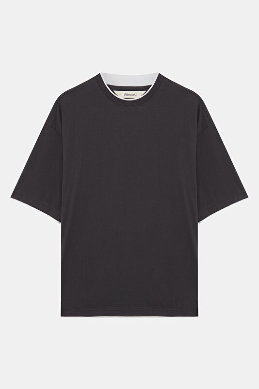 Relax Kalıp Antrasit Bisiklet Yaka Erkek T-Shirt