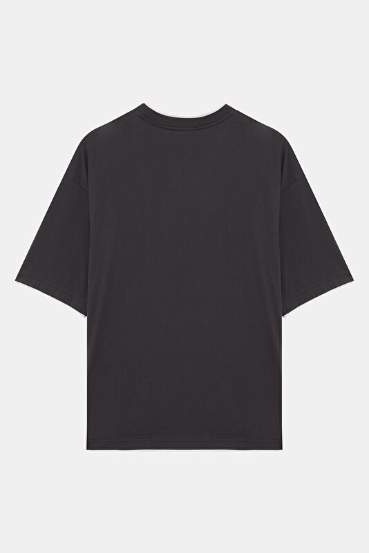 Relax Kalıp Antrasit Bisiklet Yaka Erkek T-Shirt 2