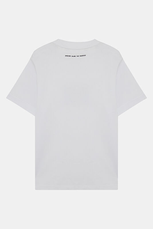 Relax Kalıp Ekru Bisiklet Yaka Baskılı Erkek T-Shirt 2