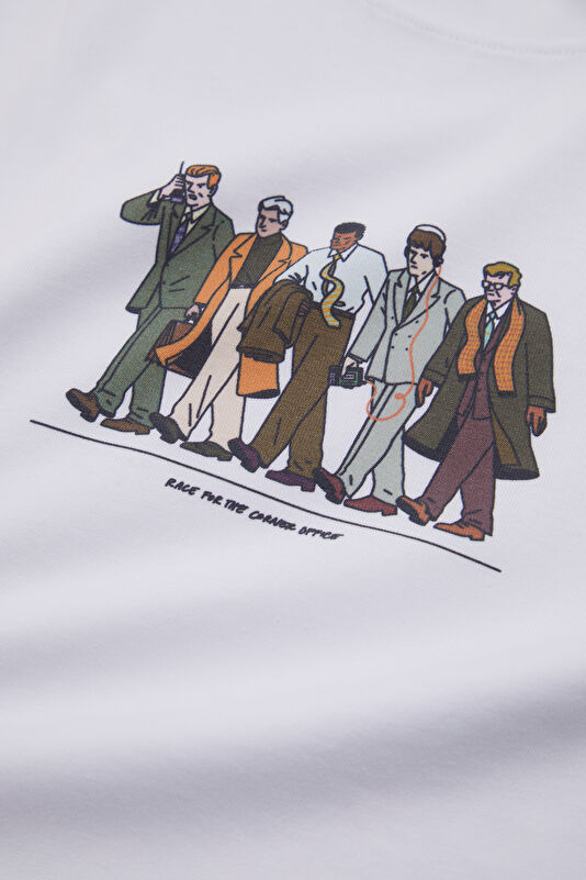 Relax Kalıp Ekru Bisiklet Yaka Baskılı Erkek T-Shirt 4