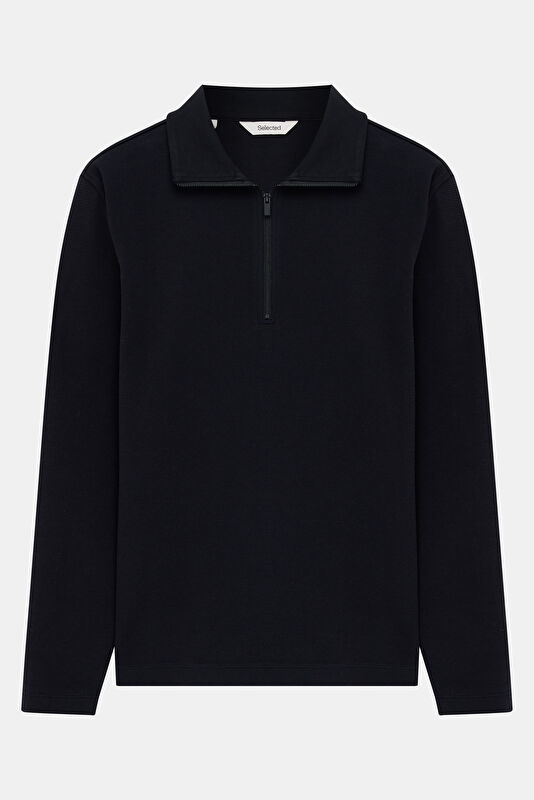 Siyah Relax Kalıp Dik Yaka Erkek Sweatshirt 4