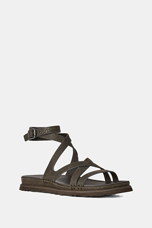 Goldengaze Embossed Ankle Wrap Khaki Women's Sandals 3