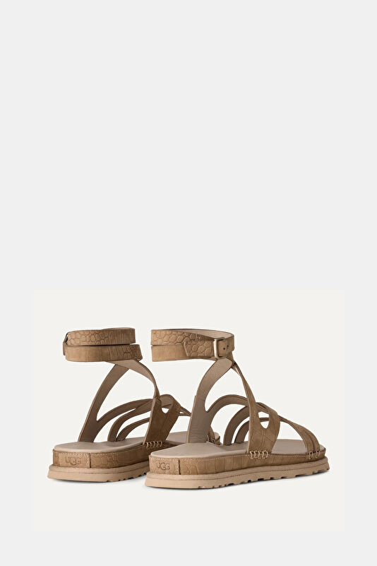 GoldenGaze Embossed Ankle Wrap Light Beige Women's Sandals 4