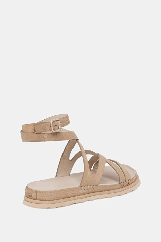 GoldenGaze Embossed Ankle Wrap Light Beige Women's Sandals 3