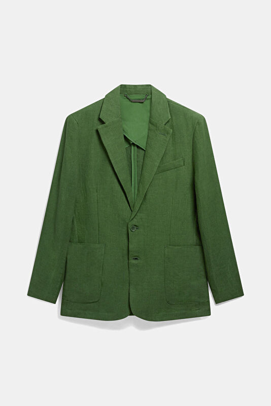 Green Buttoned Lyocell Cotton Men's Jacket