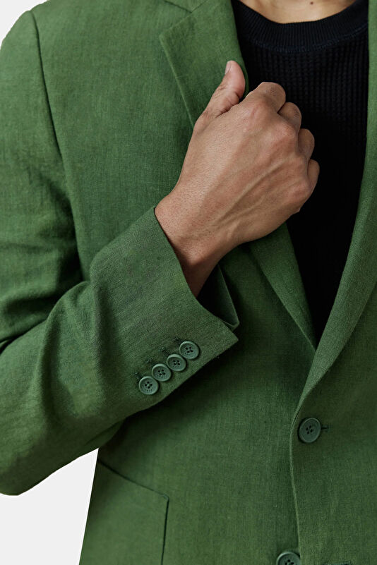 Green Buttoned Lyocell Cotton Men's Jacket 2