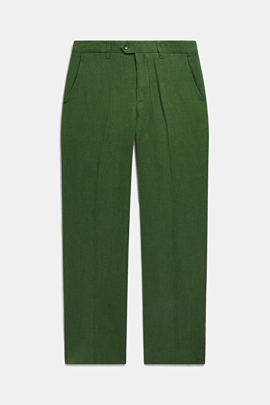 Relax Fit Green Wide Leg Linen Men's Trousers