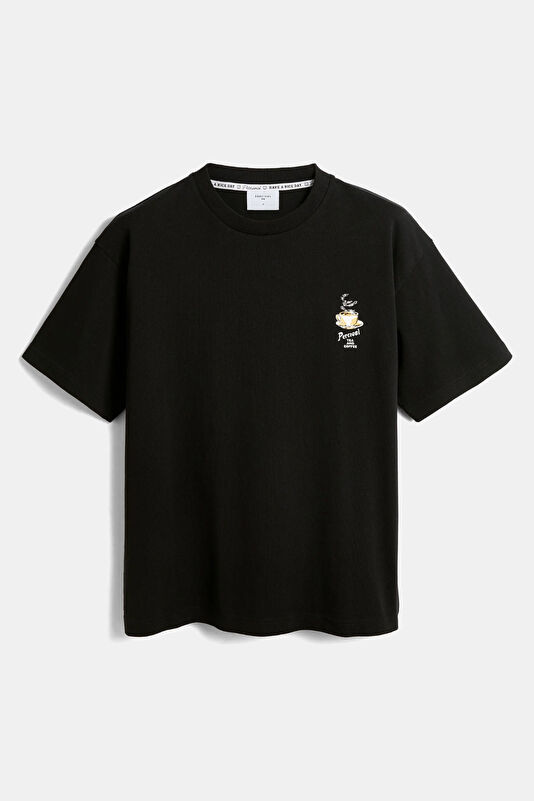 Relax Fit Black Crew Neck Printed Men's T-Shirt