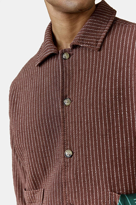 Brown Buttoned Cotton/Linen Men's Jacket 2