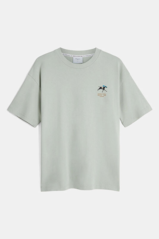 Relax Fit White Crew Neck Printed Men's T-Shirt