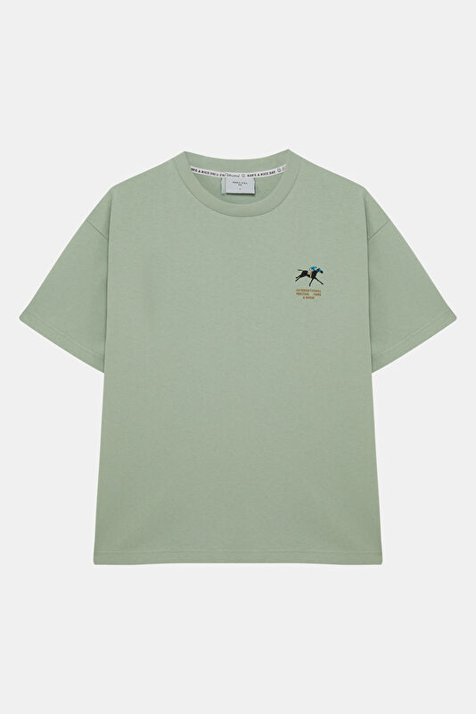 Relaxed Fit Men's Mint Crew Neck T-Shirt with Print