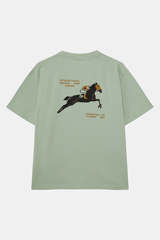 Relaxed Fit Men's Mint Crew Neck T-Shirt with Print 2