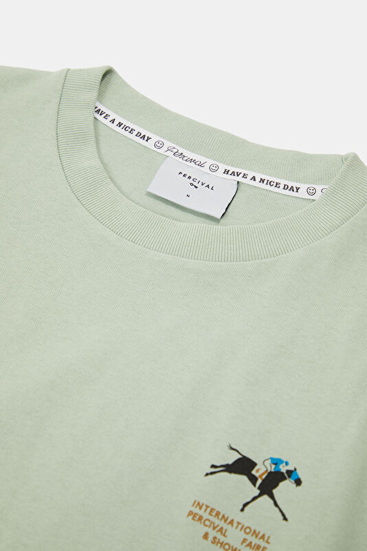 Relaxed Fit Men's Mint Crew Neck T-Shirt with Print 3