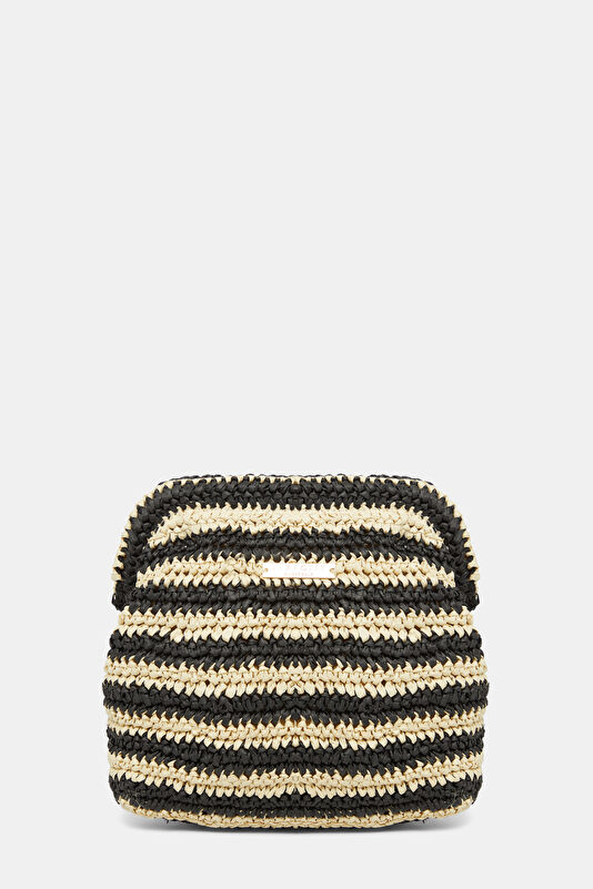 Raffia Stripe Pouch Beige Raffia Bag
