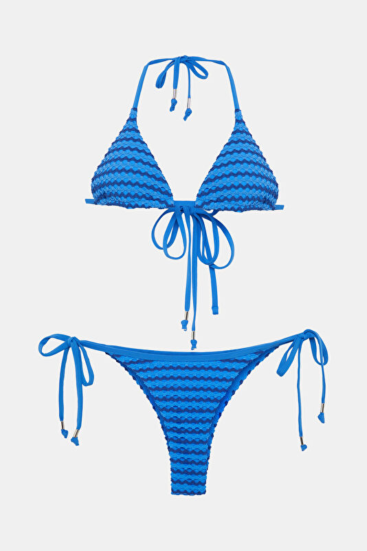 Saks Desenli Kadın Bikini