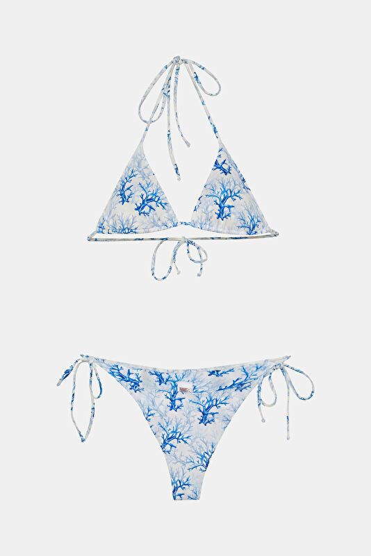 Beyaz Desenli Bağcıklı Kadın Bikini