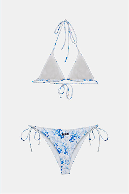 Beyaz Desenli Bağcıklı Kadın Bikini 2