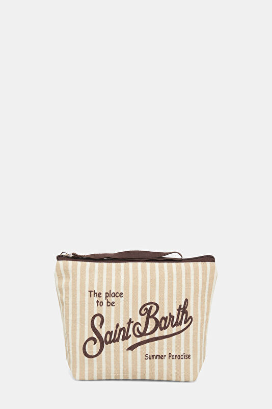 Aline Linen Light Brown Striped Pattern Bag