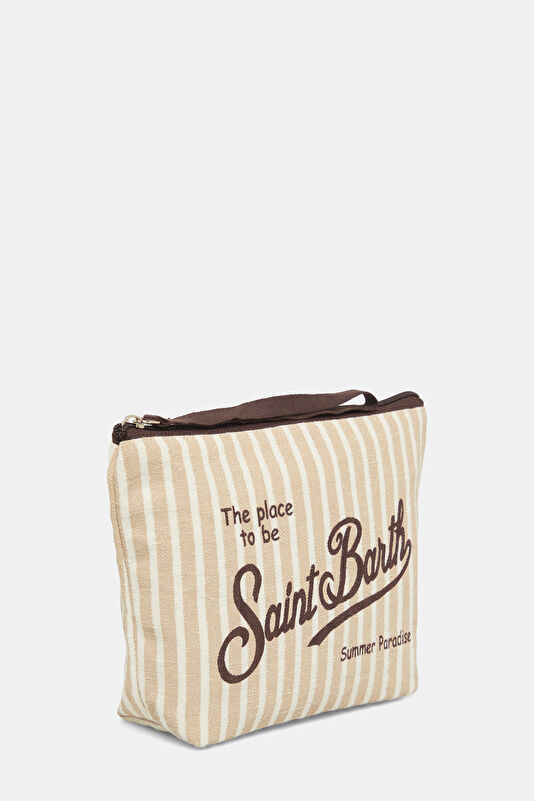 Aline Linen Light Brown Striped Pattern Bag 2