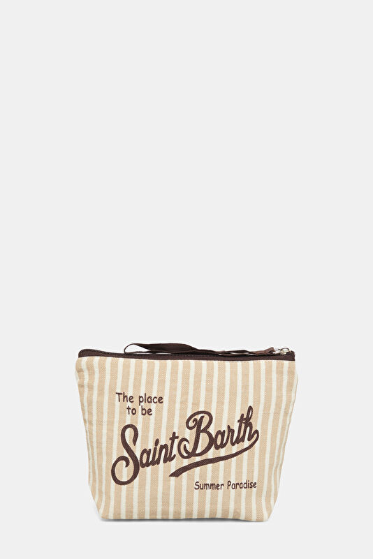 Aline Linen Light Brown Striped Pattern Bag 3