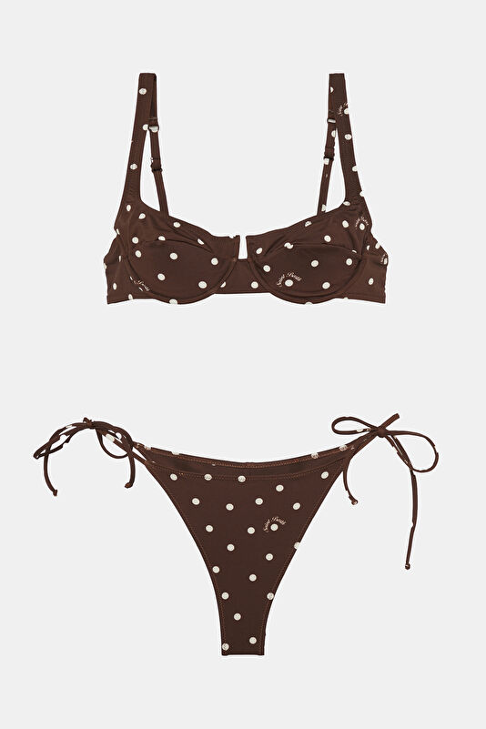 Coffee Patterned Lace-up Women's Bikini