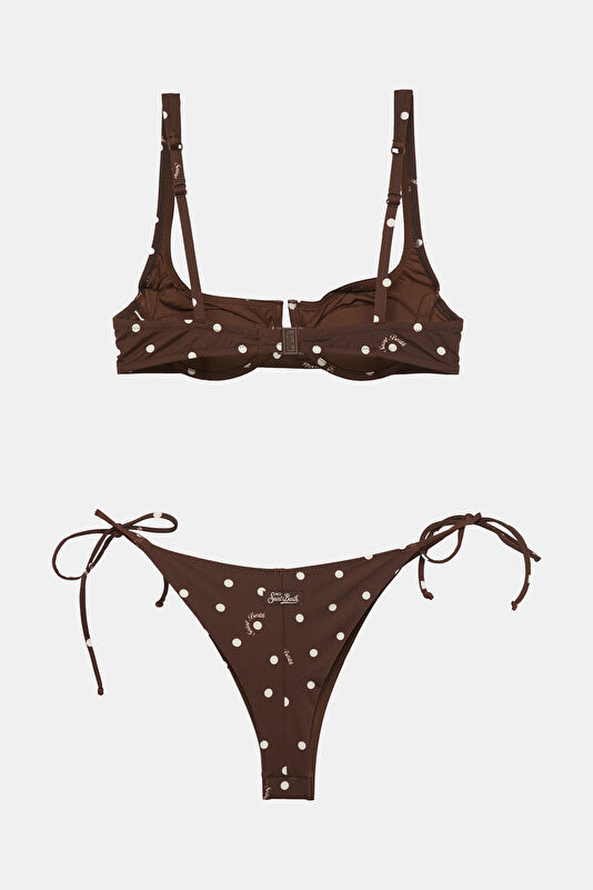 Coffee Patterned Lace-up Women's Bikini 2